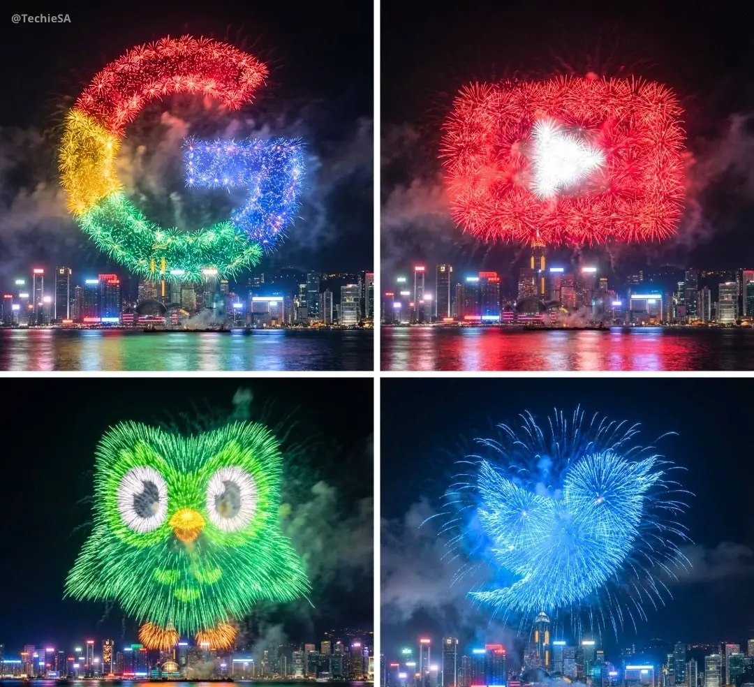 城市景观上空绽放的壮观烟花照片提示词:AI作图关键词与图片参考.