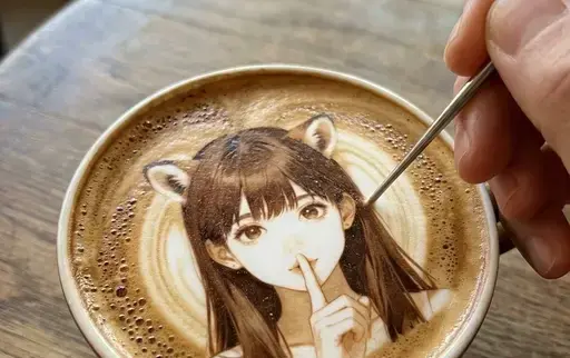 咖啡奶泡上的角色拉花
