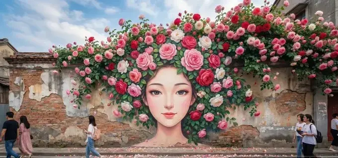 中式花墙人像提示词:AI作图关键词与图片参考.