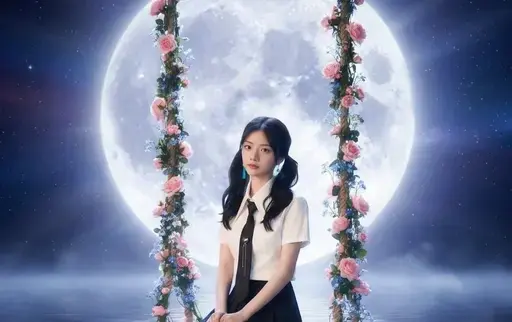 中秋月下秋千照片