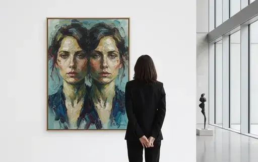 艺术画廊女性凝视肖像