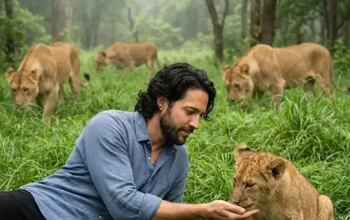 与狮子幼崽放松