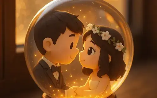 3D Q版情侣水晶球