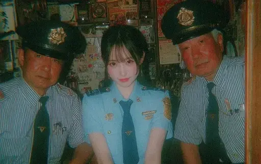 美丽的浅蓝色警服日本女子