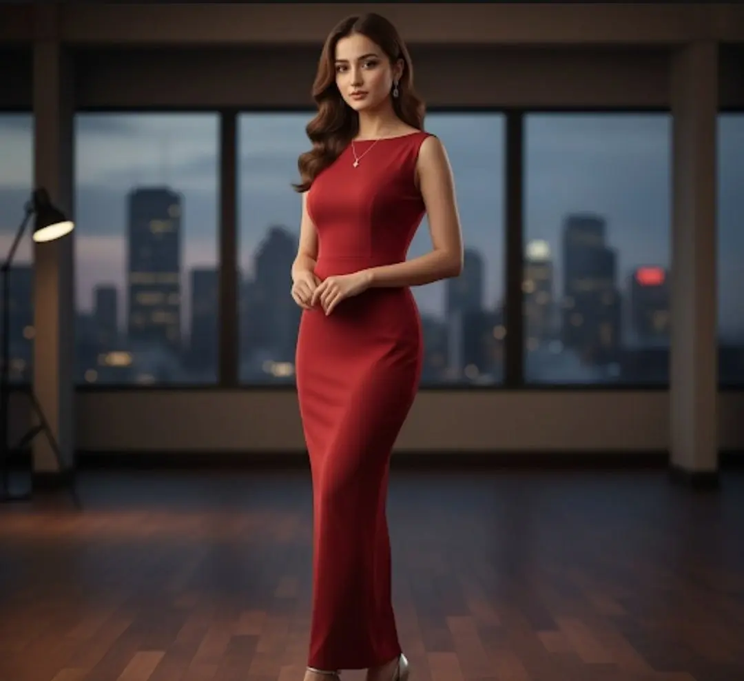 红色晚礼服女子 图片 1