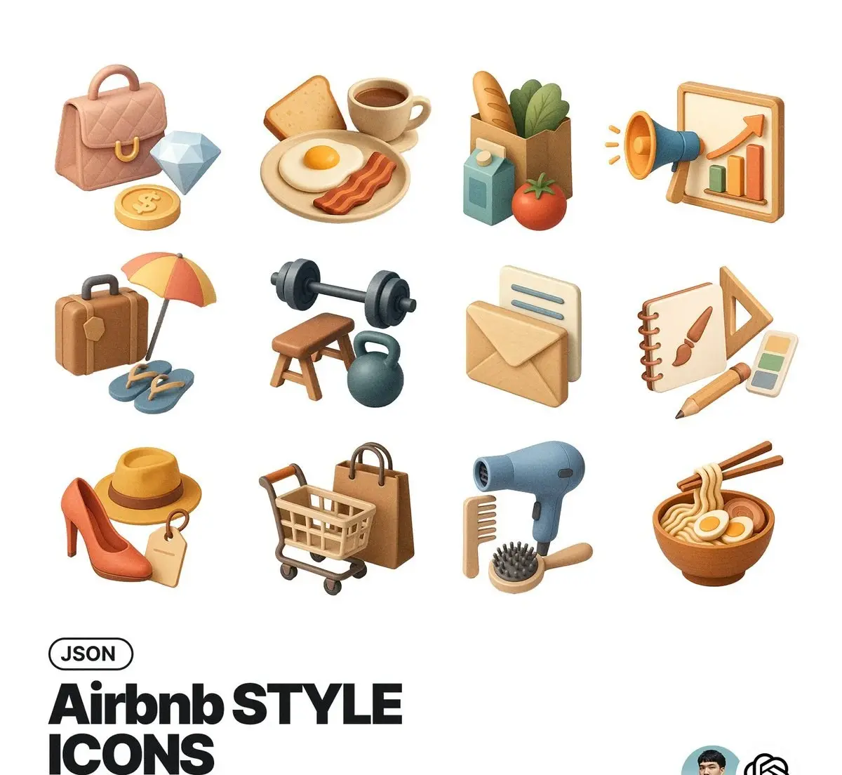 Airbnb风格的图标提示词:AI作图关键词与图片参考.