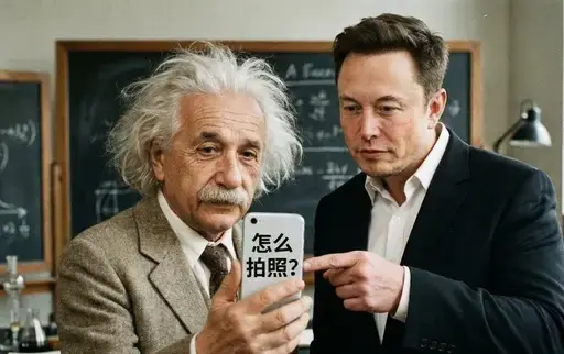 马斯克教爱因斯坦拍照