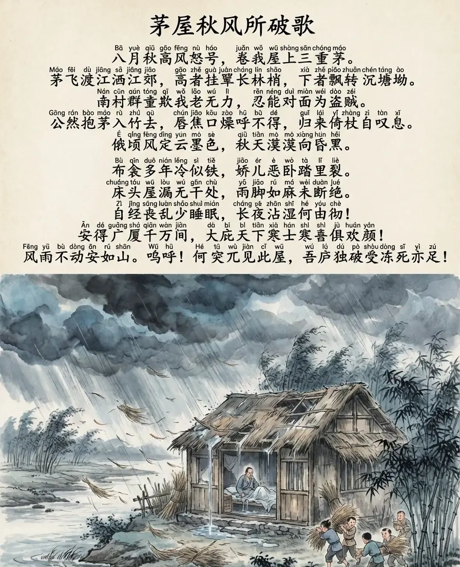 茅屋秋风所破歌中文和拼音图 图片 1