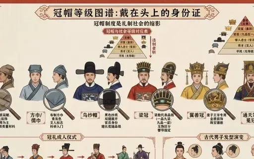 中国传统男子冠帽等级制度拆解信息图