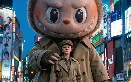 Labubu和迪丽热巴高端时尚跨页大片