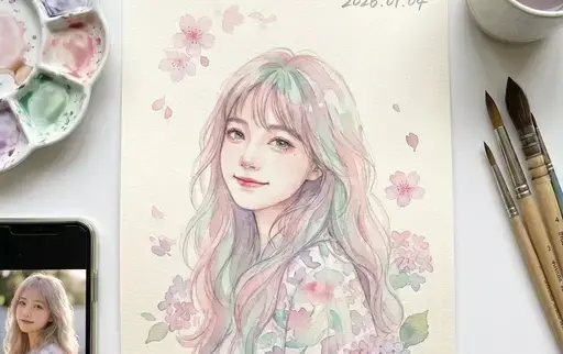 一幅极其细腻的日式水彩插画