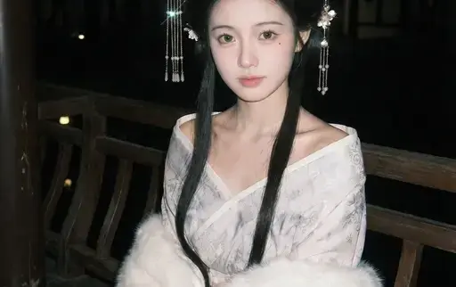 古风宽袖长袍园林夜景照