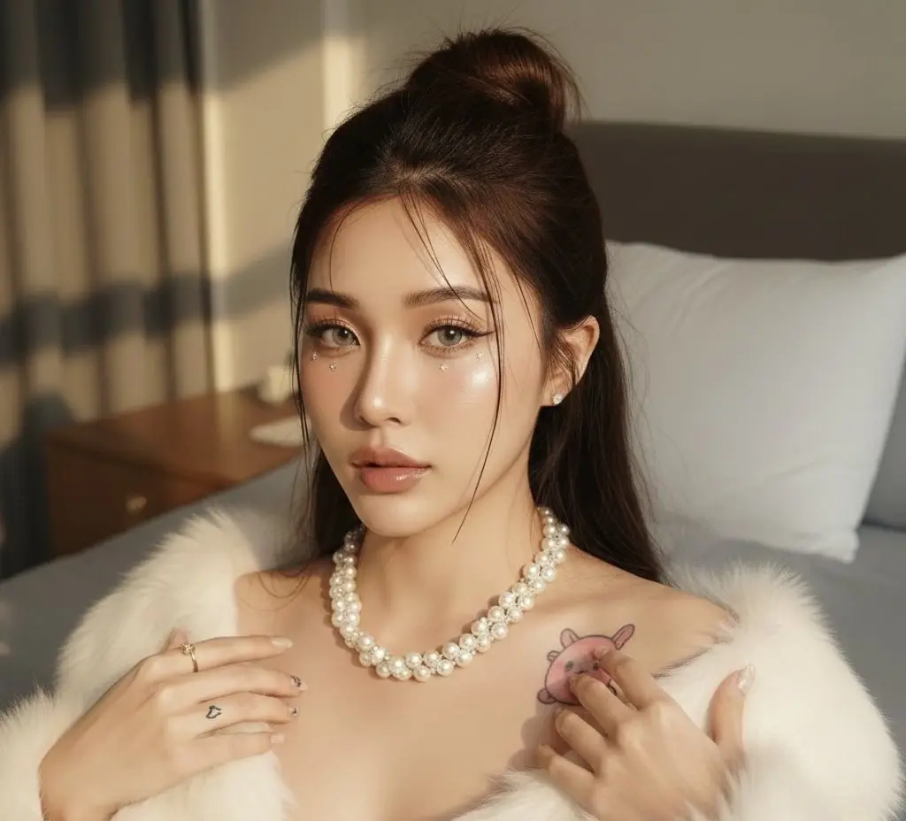 肤色白皙的美丽女性沐浴在晨光中提示词:AI作图关键词与图片参考.
