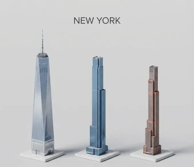 微缩3D卡通视图展城市最高的三座建筑提示词:AI作图关键词与图片参考.