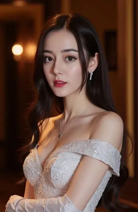 女子身穿白色露肩蕾丝婚纱提示词:AI作图关键词与图片参考.