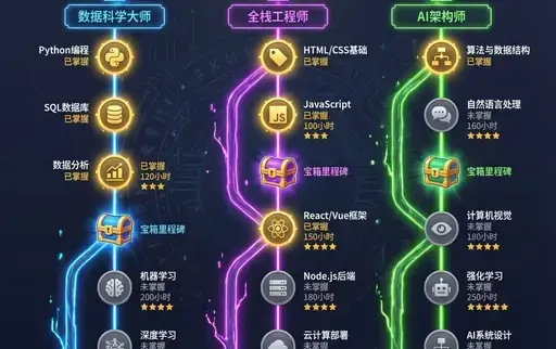 一张精美的技能树成长路径信息图