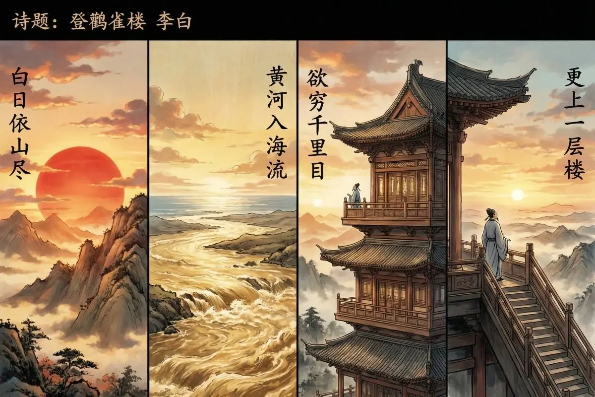 登鹳雀楼提示词:AI作图关键词与图片参考.
