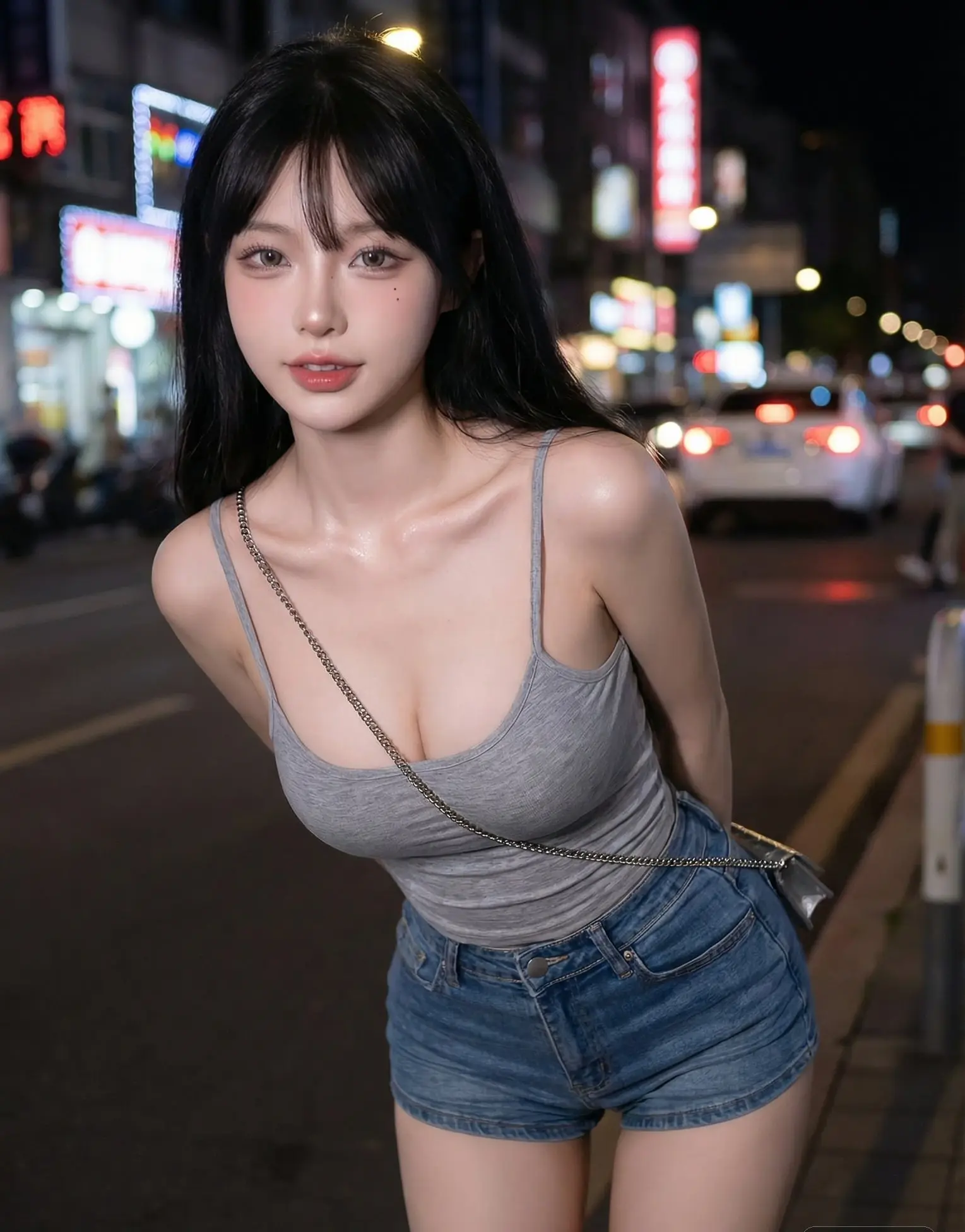 女生夜晚城市街拍 图片 1