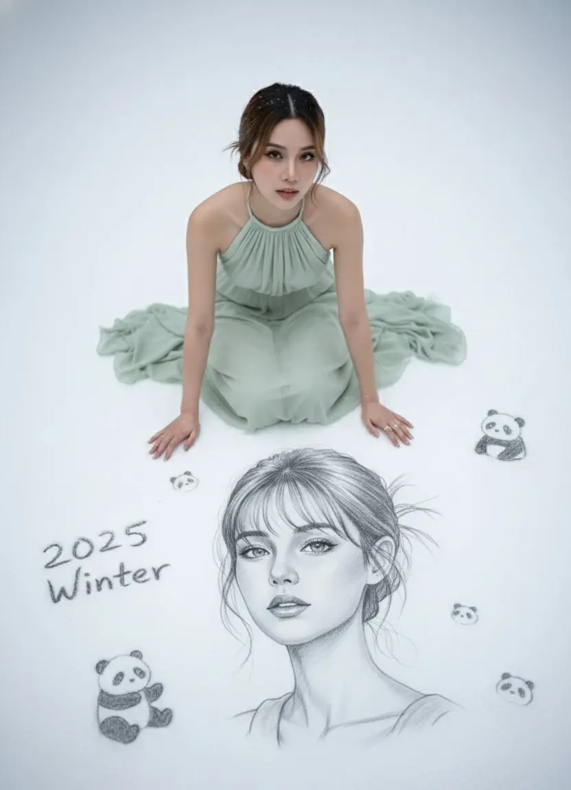 女生铅笔素描画提示词:AI作图关键词与图片参考.