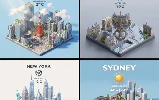 城市俯视等距3D卡通微缩场景